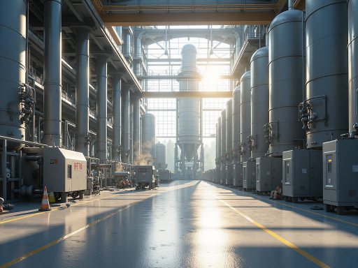 华泰盛富公司标志,化工设备,现代化厂区,工业环境