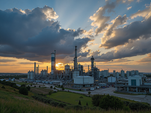 中基石化公司标志,现代化化工设施,企业标识,工业环境