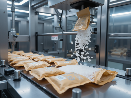 高性能改性塑料颗粒,装在专业包装袋中,技术参数标签,实验室环境